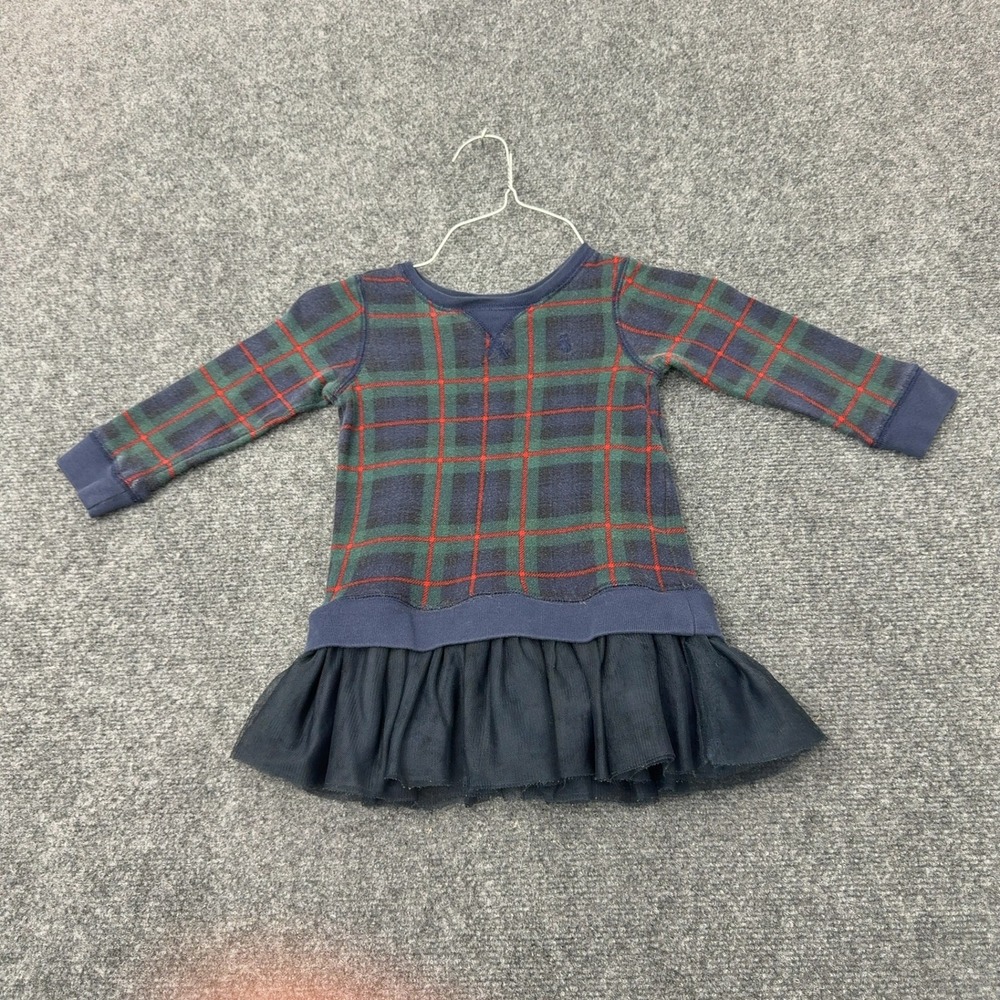 Polo Ralph Lauren Dress Toddler 2T Navy Blue Plaid Cotton Tulle Skirt Preppy